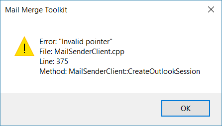 mail merge toolkit invalid pointer