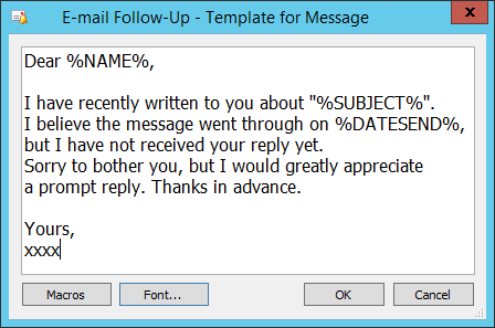 Template for email message