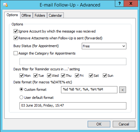 Email Follow Up Advanced Options