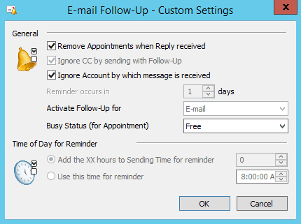 Email Follow Up add-in custom settings