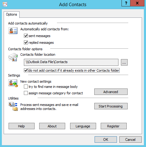 Add Contacts add-in main window