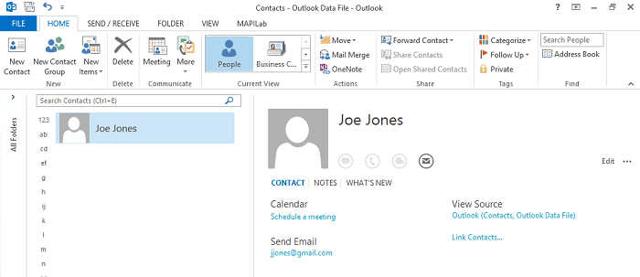 New contact in Outlook