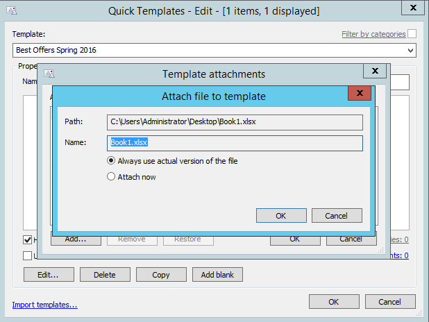 Quick Templates for Outlook attachment