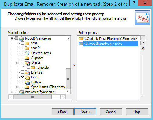 Folder selection