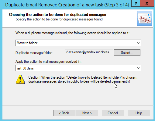 Action with mail duplicates