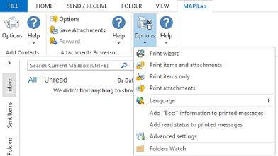 Ribbon and menu in Outlook