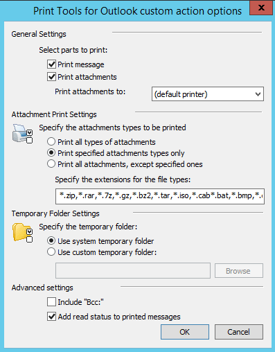 Automatic printing options in Outlook