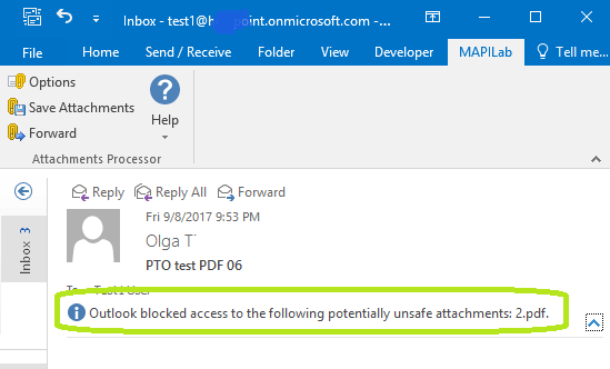 Unsafe attachment warning in Outlook