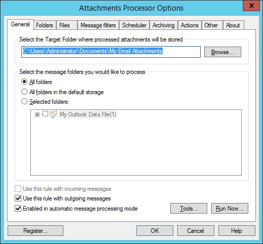 Outlook attachment processor options