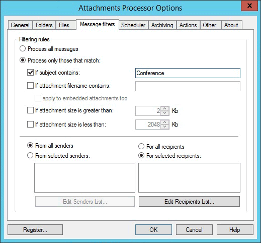 Outlook attachments filtering rules