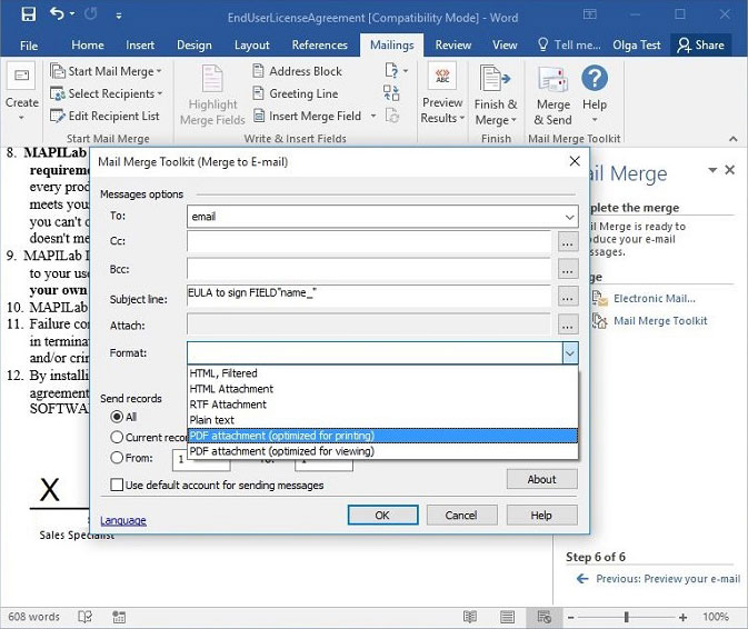 Outlook mail merging with PDF attachment