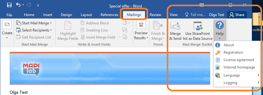 Mail Merge Toolkit in Microsoft Word