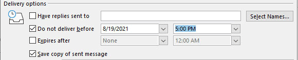 Delay delivery options in Outlook