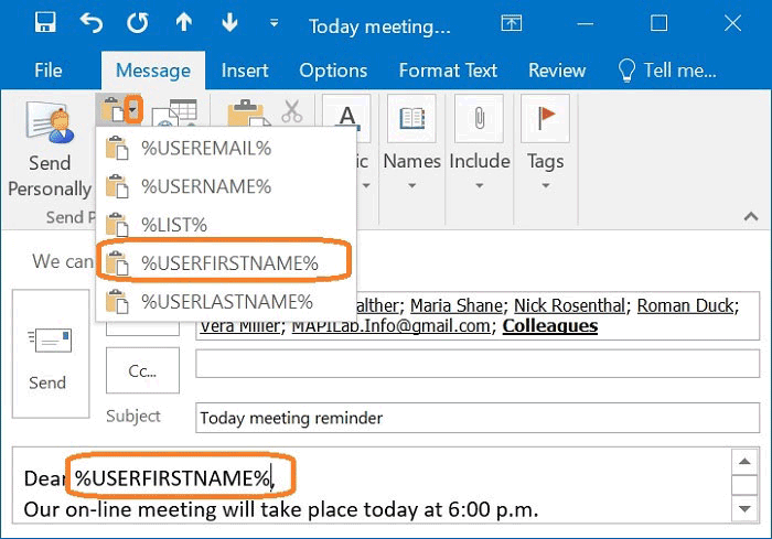 Macros in Send Personally for Outlook