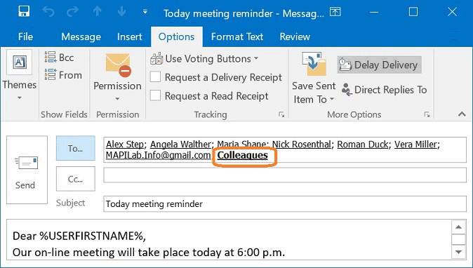 Selecting email recipients in Outlook
