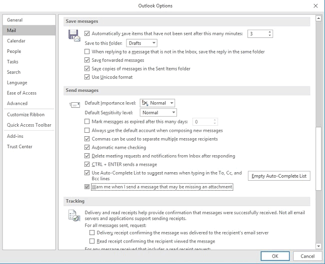 Forgotten attachments reminder in Outlook