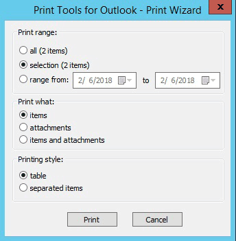 Print Tools for Outlook add-in
