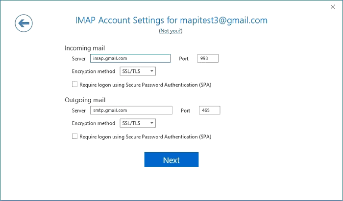 IMAP settings in Outlook