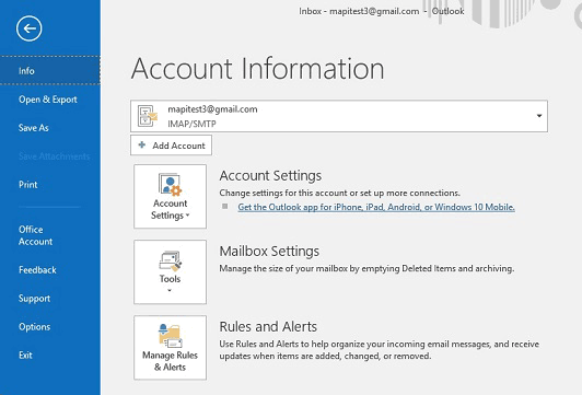 Outlook mail accounts