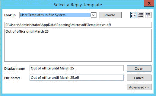Reply email template selection