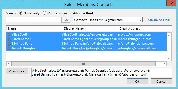 Including members in Outlook contact group 