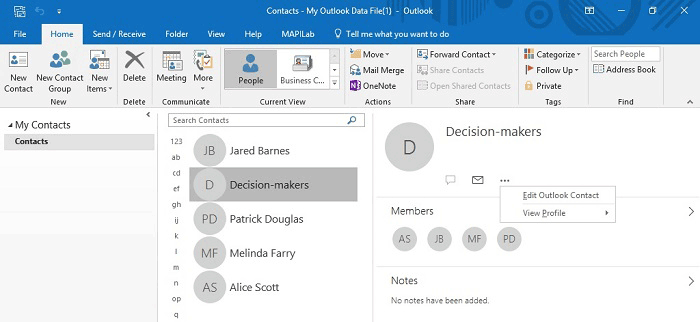 Edit Outlook Contact group