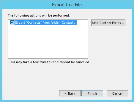 Final step of contacts export in Outlook