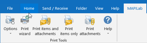 Print Tools add-in in Outlook ribbon