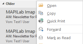 Quick print option in Outlook