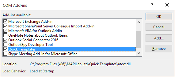 Checking Outlook add-ins