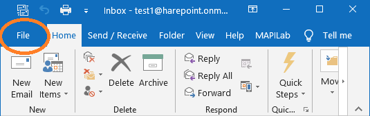 File tab in Outlook menu