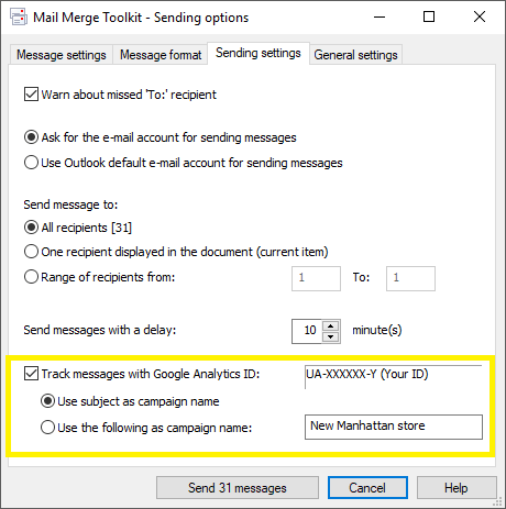 Tracking settings