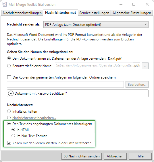 Verwenden des Seriendruck zum Senden von Massen-E-Mails mit Anhängen