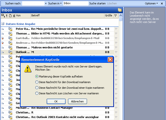 Outlook 2003 - Kopfzeilen zum Download markieren
