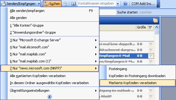 Outlook 2003 - Markierte Kopfzeilen verarbeiten