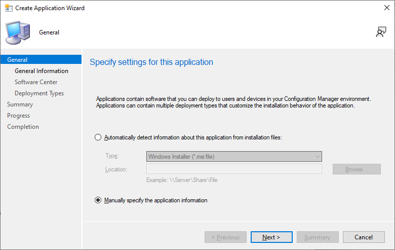 Manually Specify Application Information