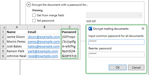 Adding separate passwords to mail merge letters
