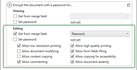 PDF permissions in mail merge