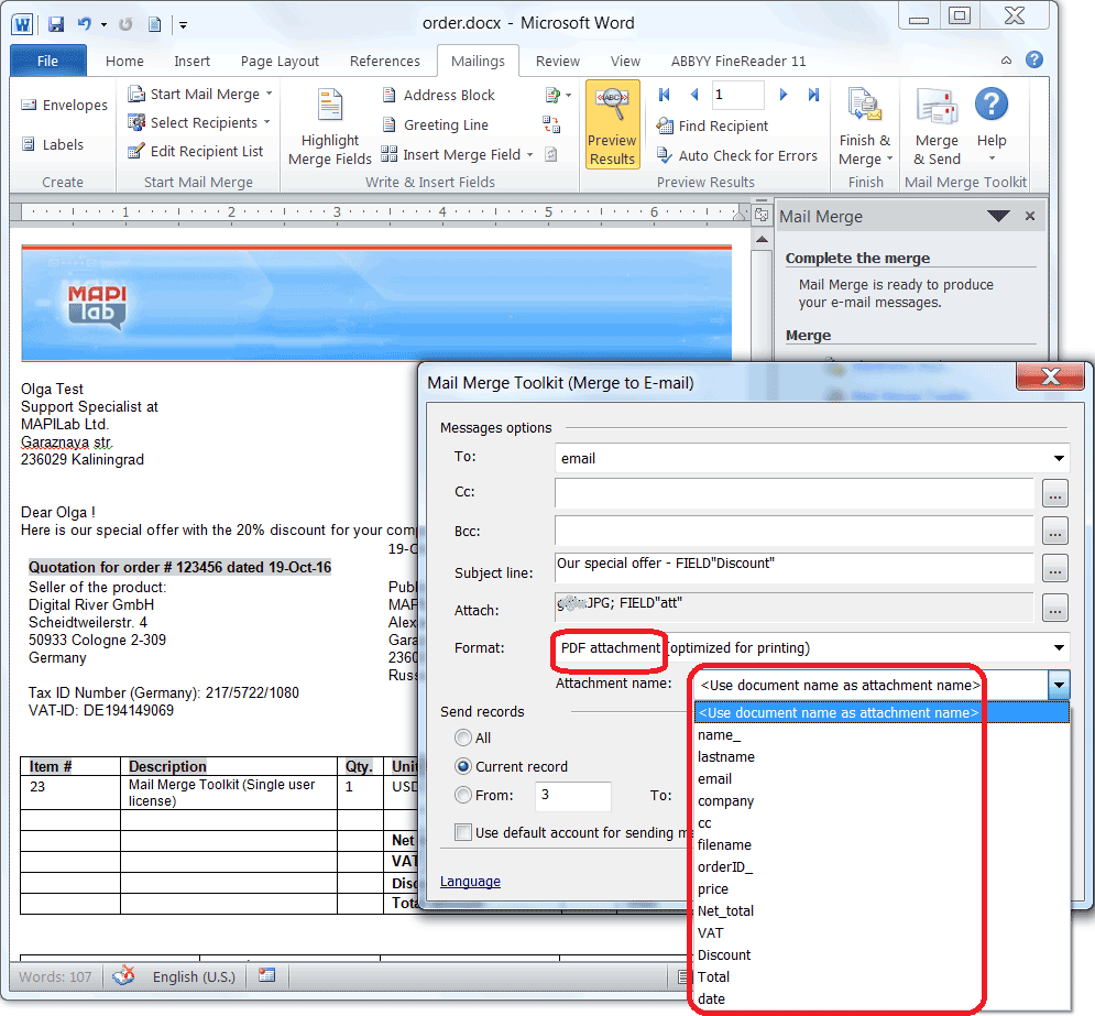 Mail Merge with Attachment