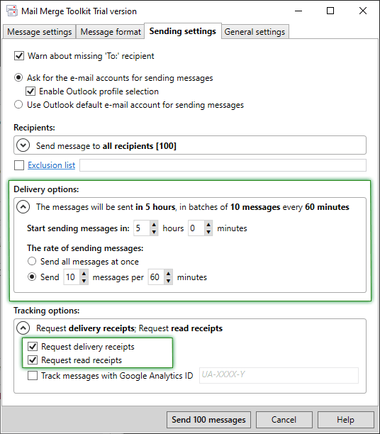 Batched mailing options in Mail Merge Toolkit