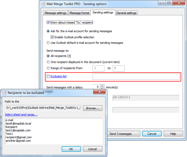 Recipient exclusion list in Mail Merge Toolkit