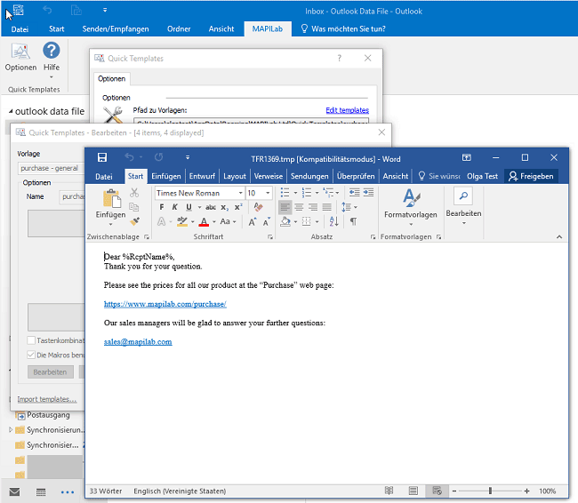 Quick Templates for Outlook
