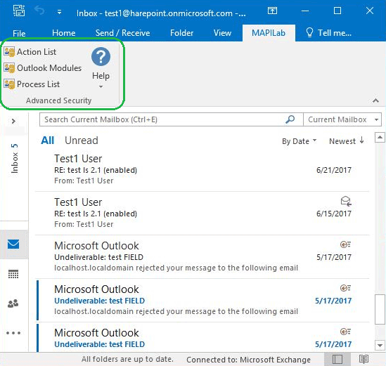 Advanced Security in Outlook ribbon