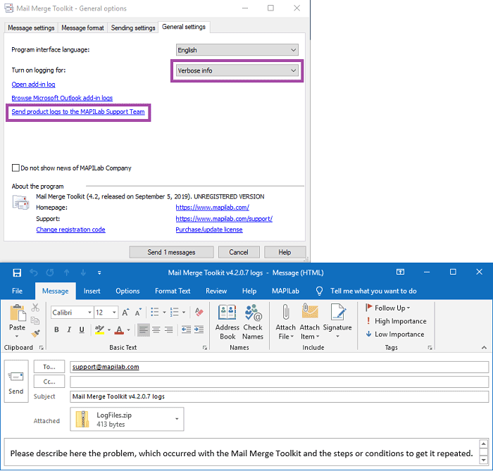 Send app logs for maintenance