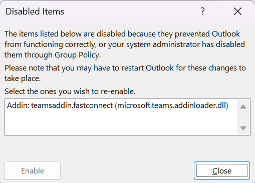 Disabled items