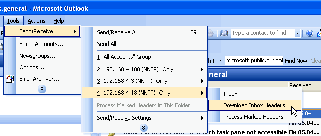 Outlook 2003 - Download Inbox Headers