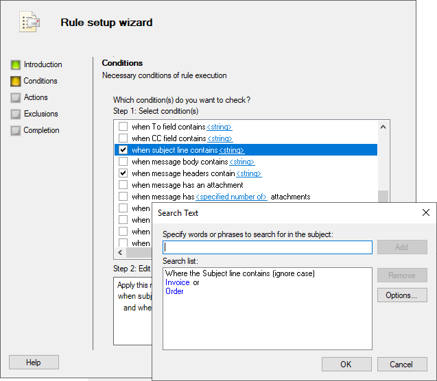 Manage rules for attachments