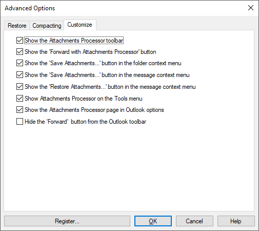 Configuration of Attachments Processor for Outlook appearance