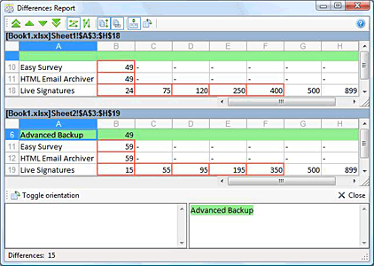 Отчет Compare Spreadsheets for Excel