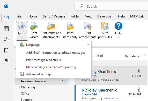 Outlook email automatisch drucken